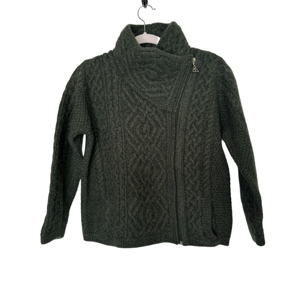 ARAN MOR Merino Wool Cable Knit Side Zip Short sweater size M green - Picture 2 of 11